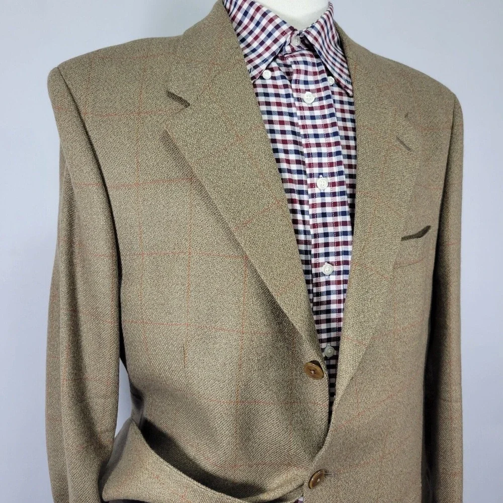 Brandini Le Collezioni Men Sport Coat Blazer Three Button Flannel Plaid Wool 42L